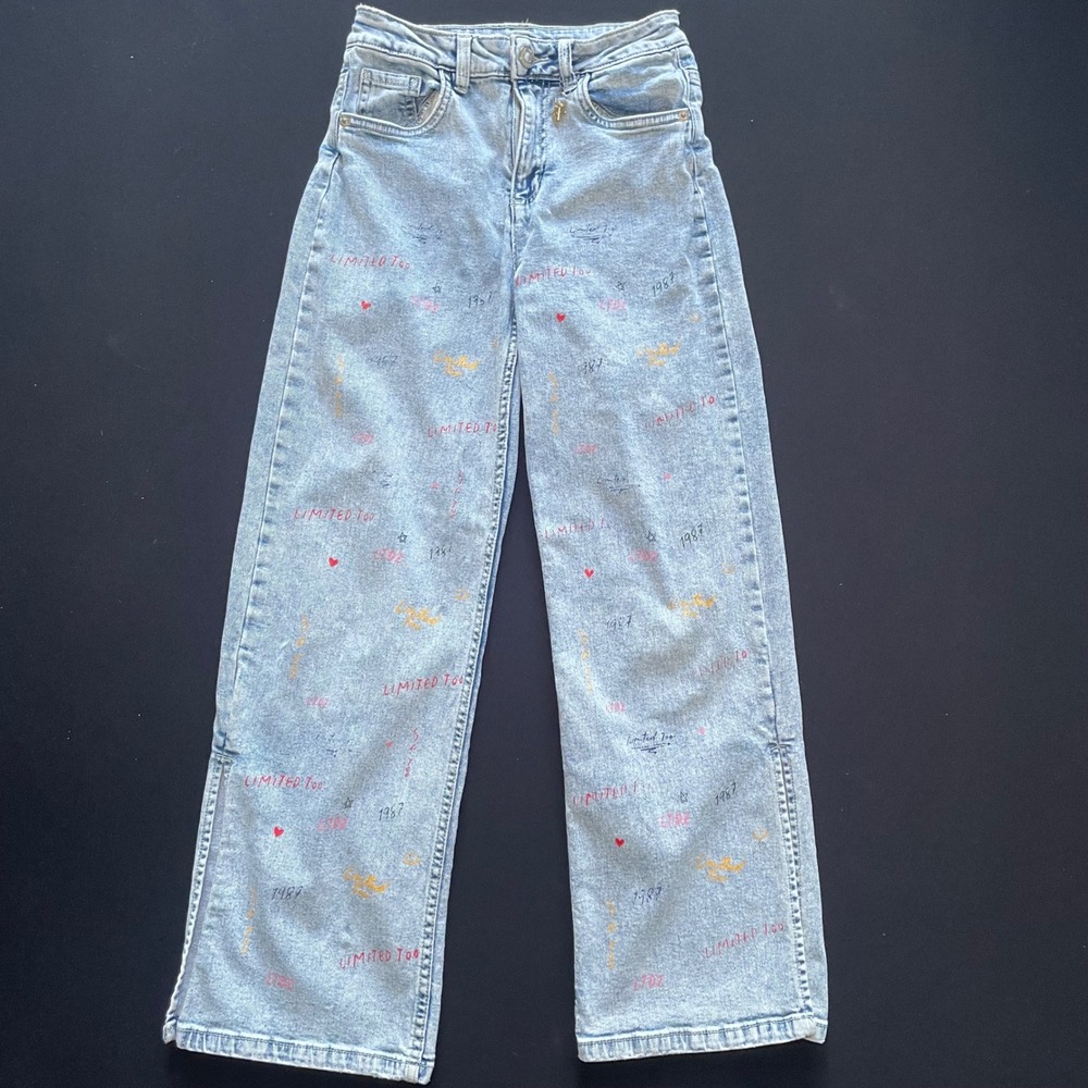 Limited Too Girls Doodle Print Jeans Light Wash Denim 99% Cotton Size 12